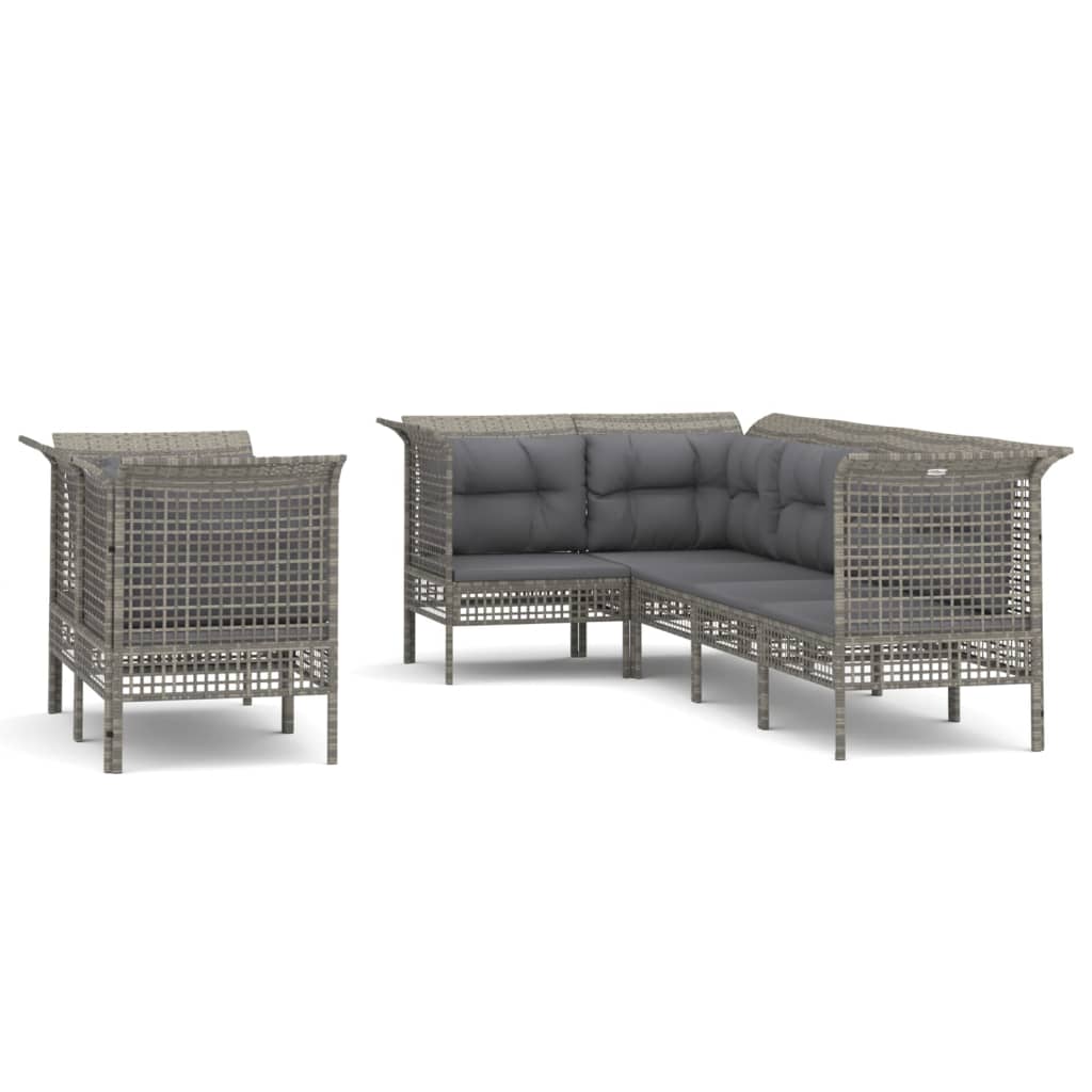 Set Divani da Giardino 7 pz con Cuscini in Polyrattan Grigio - immagine 2