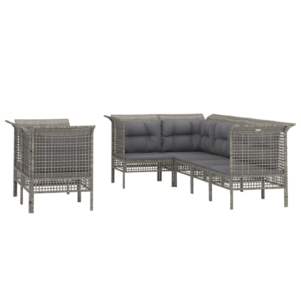 Set Divani da Giardino 7 pz con Cuscini in Polyrattan Grigio - immagine 3