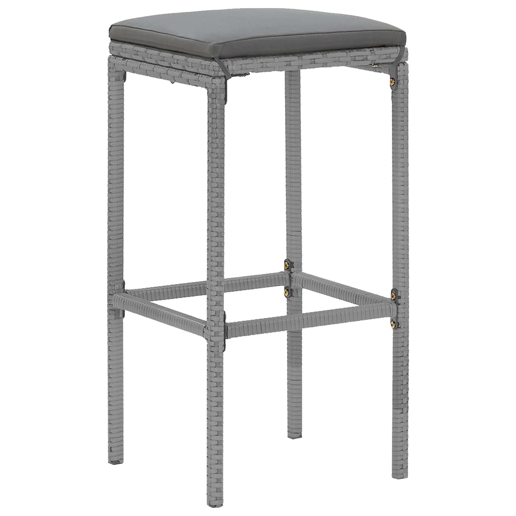 Set Bar da Giardino 9 pz con Cuscini in Polyrattan Grigio - immagine 5