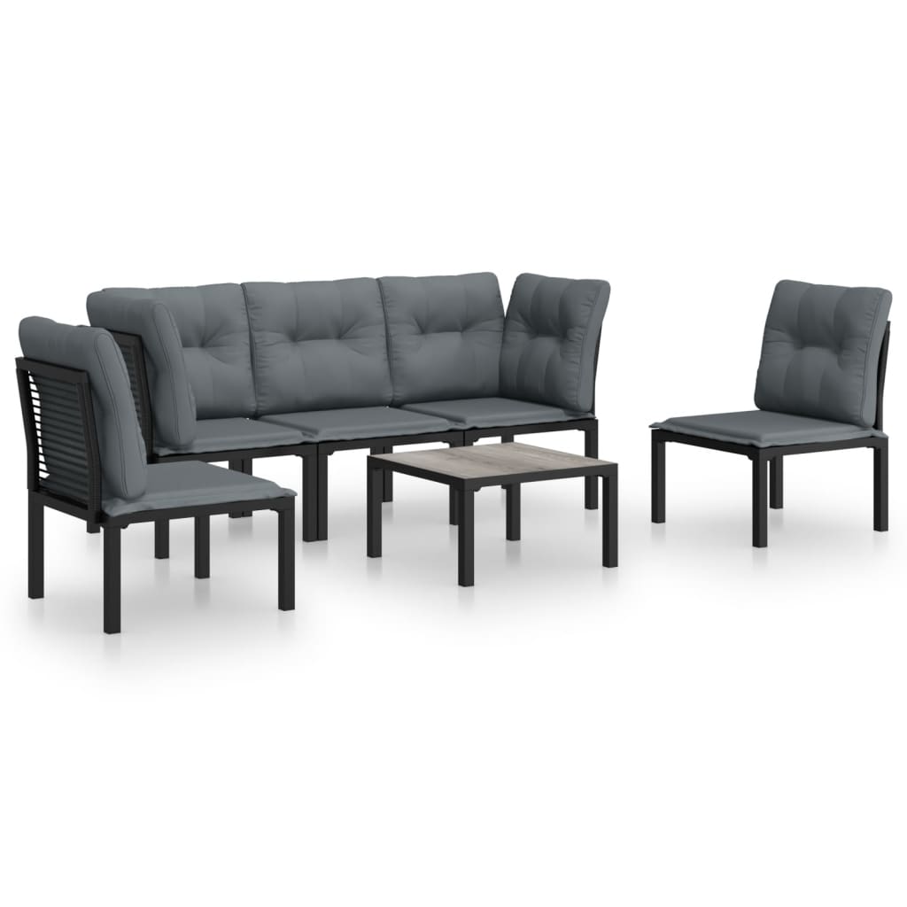 Set Salotto da Giardino 6 pz in Polyrattan Nero e Grigio - immagine 2