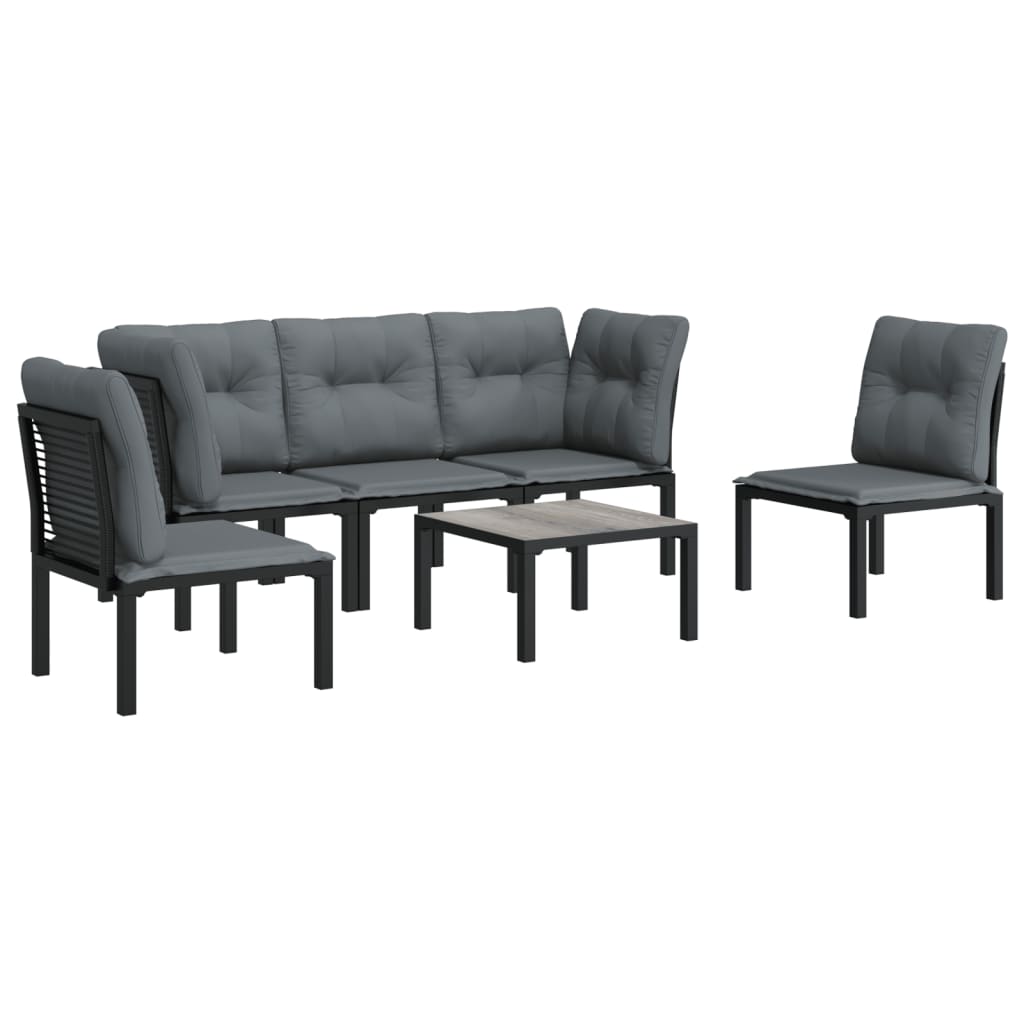 Set Salotto da Giardino 6 pz in Polyrattan Nero e Grigio - immagine 3