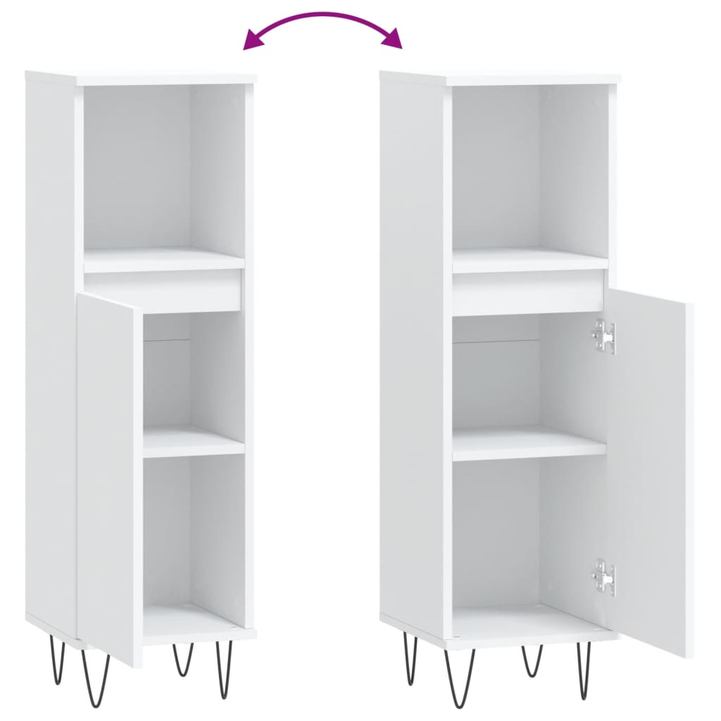 Armadietto da Bagno Bianco 30x30x100 cm in Legno Multistrato - immagine 7