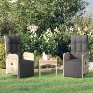 Sedie Reclinabili da Giardino 2 pz con Tavolo Grigio Polyrattan