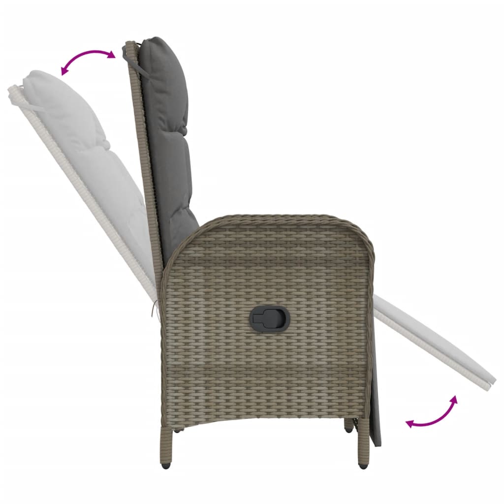 Sedie Reclinabili da Giardino 2 pz con Tavolo Grigio Polyrattan - immagine 6
