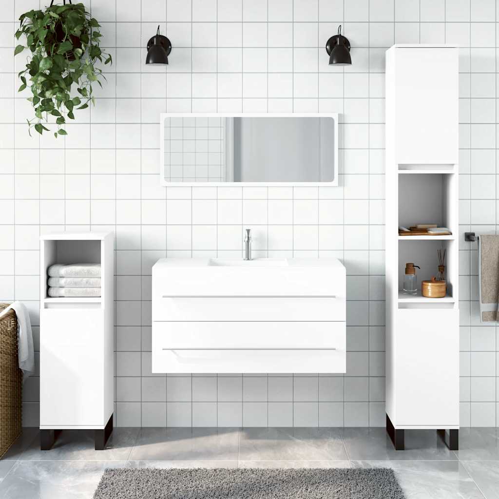 Mobile da Bagno con Specchio Bianco in Legno Multistrato - immagine 3