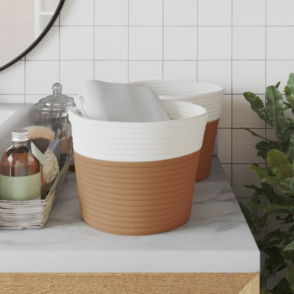 Cestini Portaoggetti 2pz Grigio e Bianco Ø24x18 cm in Cotone - immagine 3