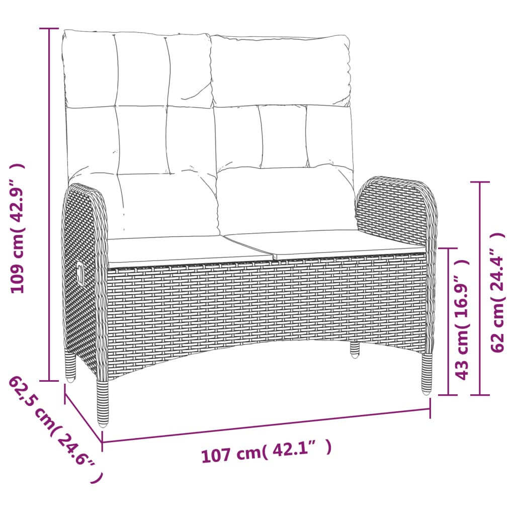Set da Pranzo da Giardino 2 pz con Cuscini in Polyrattan Grigio - immagine 7