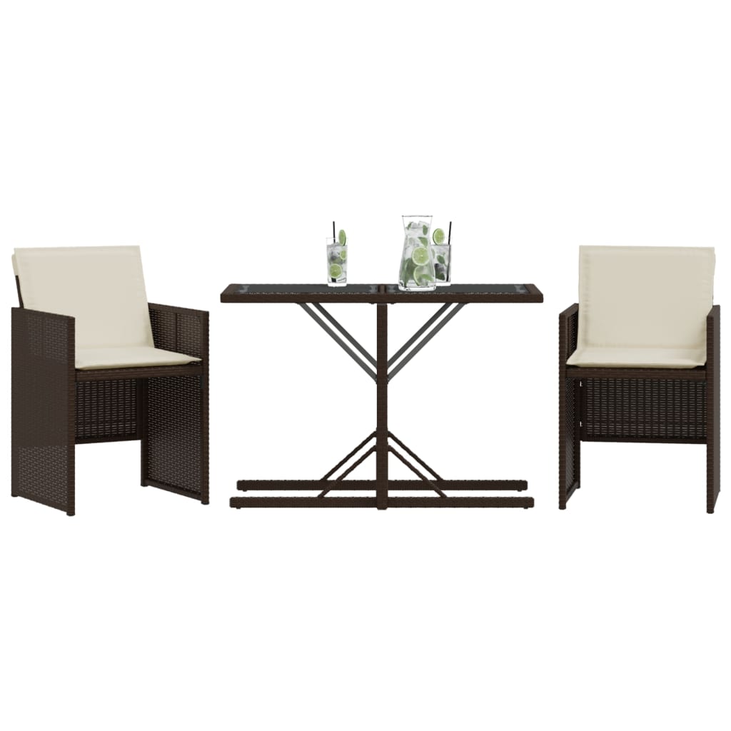Set Bistrò 3 pz con Cuscini Marrone in Polyrattan - immagine 3