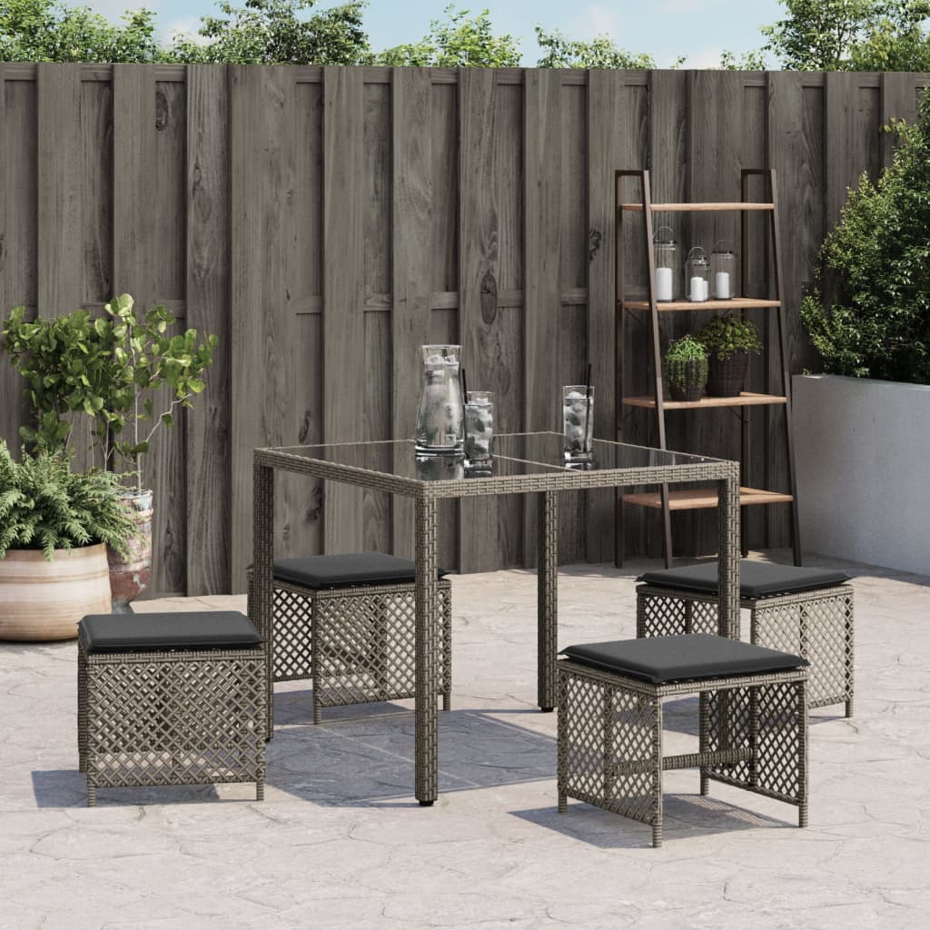 Sgabelli da Giardino con Cuscini 4pz Neri 41x41x36cm Polyrattan - immagine 3
