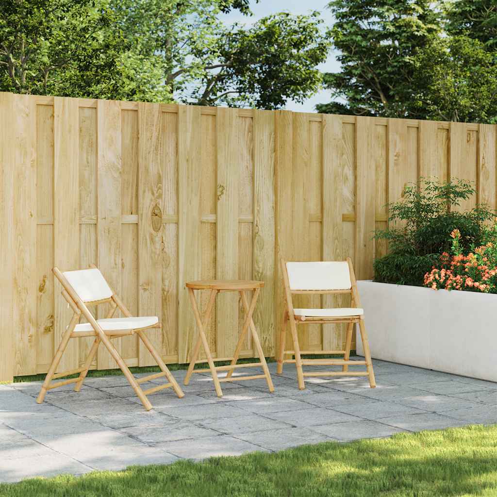 Set da Bistrot Pieghevole 3 pz Cuscini Bianco Crema in Bambù - immagine 3