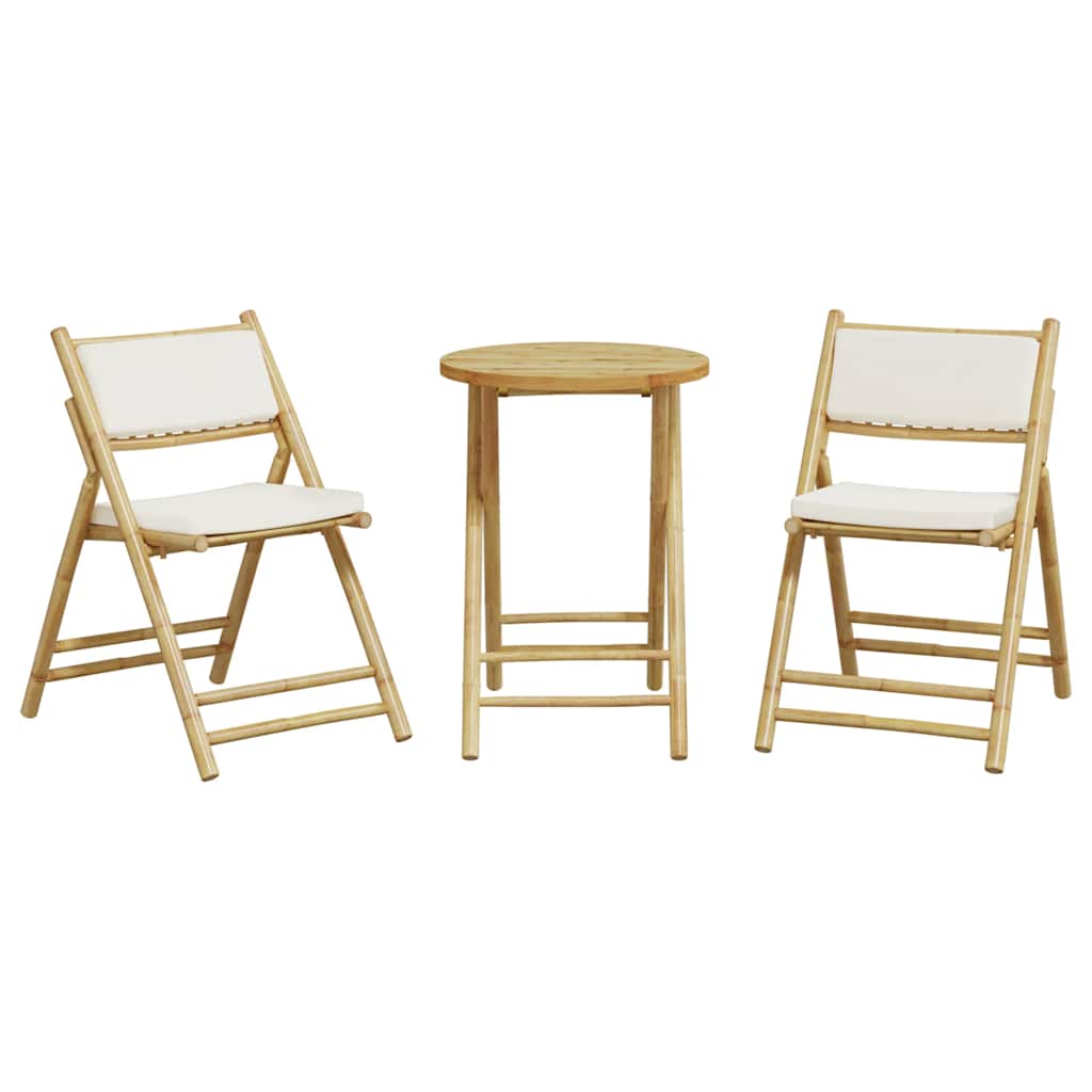 Set da Bistrot Pieghevole 3 pz Cuscini Bianco Crema in Bambù - immagine 4
