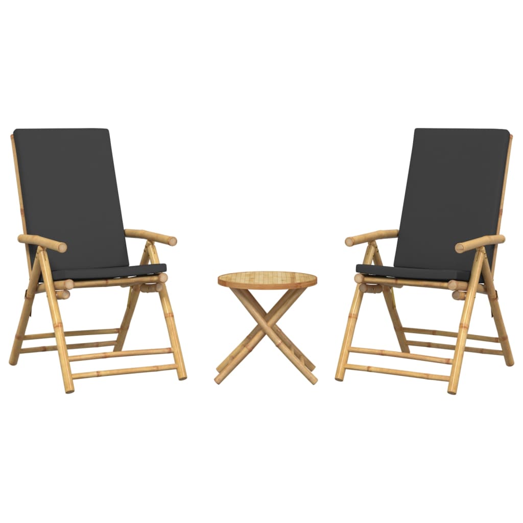 Set da Bistrot Pieghevole 3pz con Cuscini Grigio Scuro Bambù - immagine 4