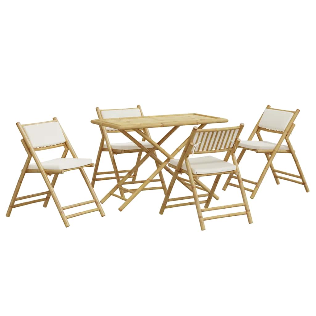 Set da Bistrot Pieghevole 5 pz Cuscini Bianco Crema in Bambù