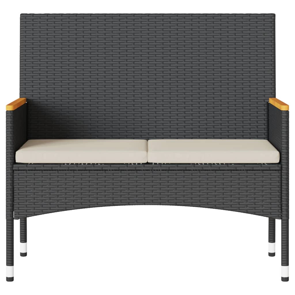 Panca da Giardino a 2 Posti Cuscini e Tavolo Nera in Polyrattan - immagine 5