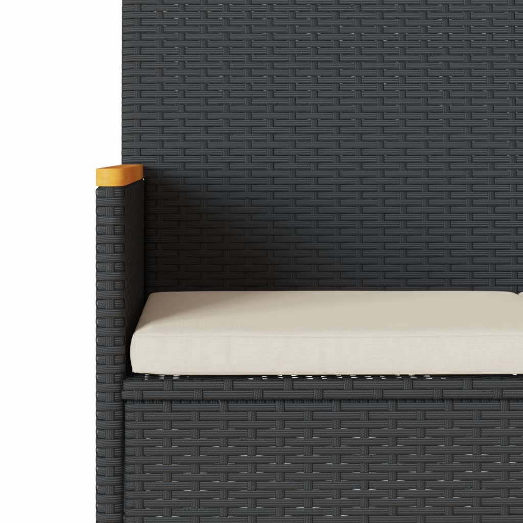 Panca da Giardino a 2 Posti Cuscini e Tavolo Nera in Polyrattan - immagine 9