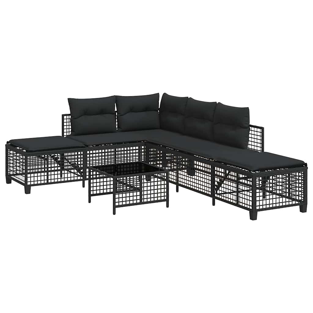 Set Divani ad Angolo 3 pz con Cuscini in Polyrattan Nero - immagine 2