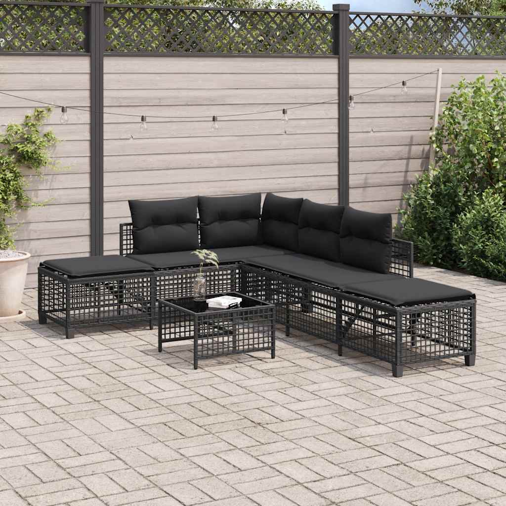 Set Divani ad Angolo 3 pz con Cuscini in Polyrattan Nero - immagine 3