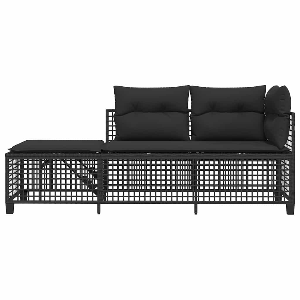 Set Divani ad Angolo 3 pz con Cuscini in Polyrattan Nero - immagine 4