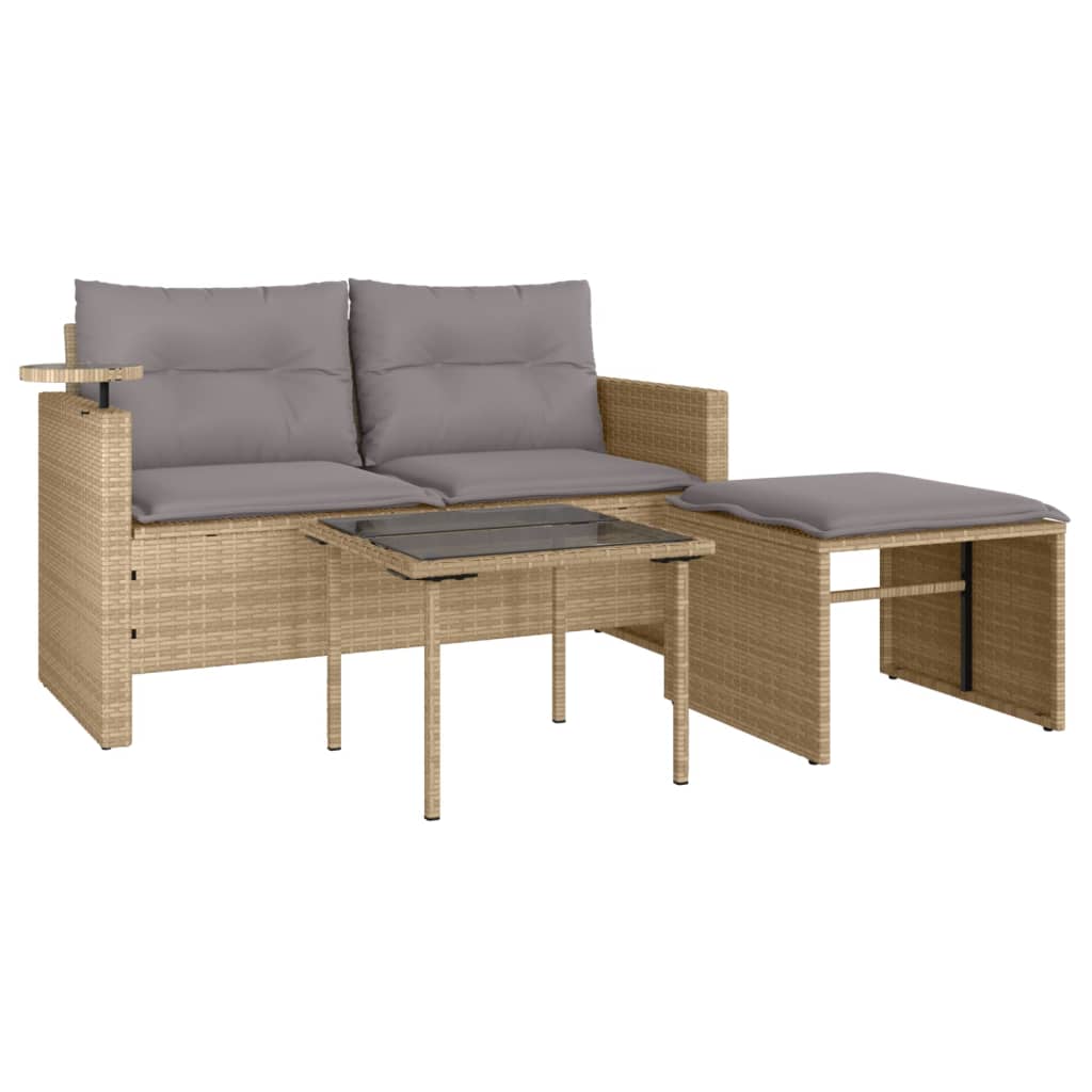 Set Divano da Giardino 3 pz con Cuscini Beige in Polyrattan - immagine 2
