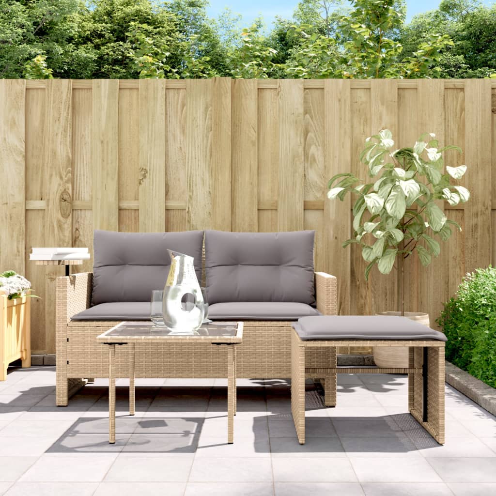 Set Divano da Giardino 3 pz con Cuscini Beige in Polyrattan - immagine 3