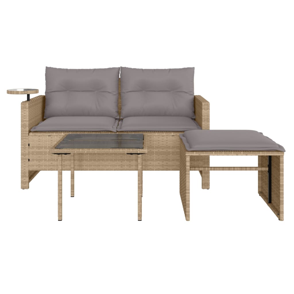 Set Divano da Giardino 3 pz con Cuscini Beige in Polyrattan - immagine 4