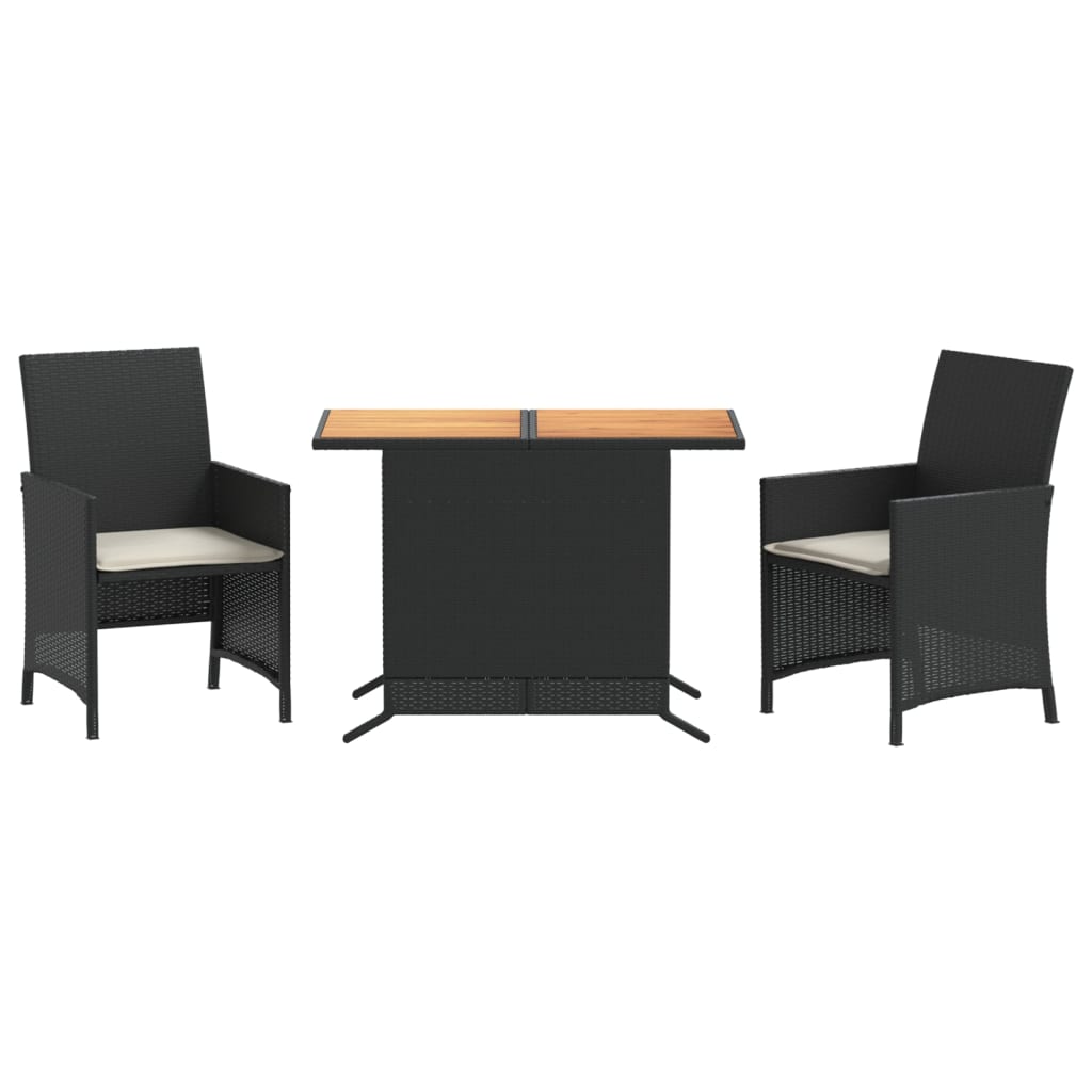 Set da Bistrò 3 pz con Cuscini Nero in Polyrattan - immagine 2