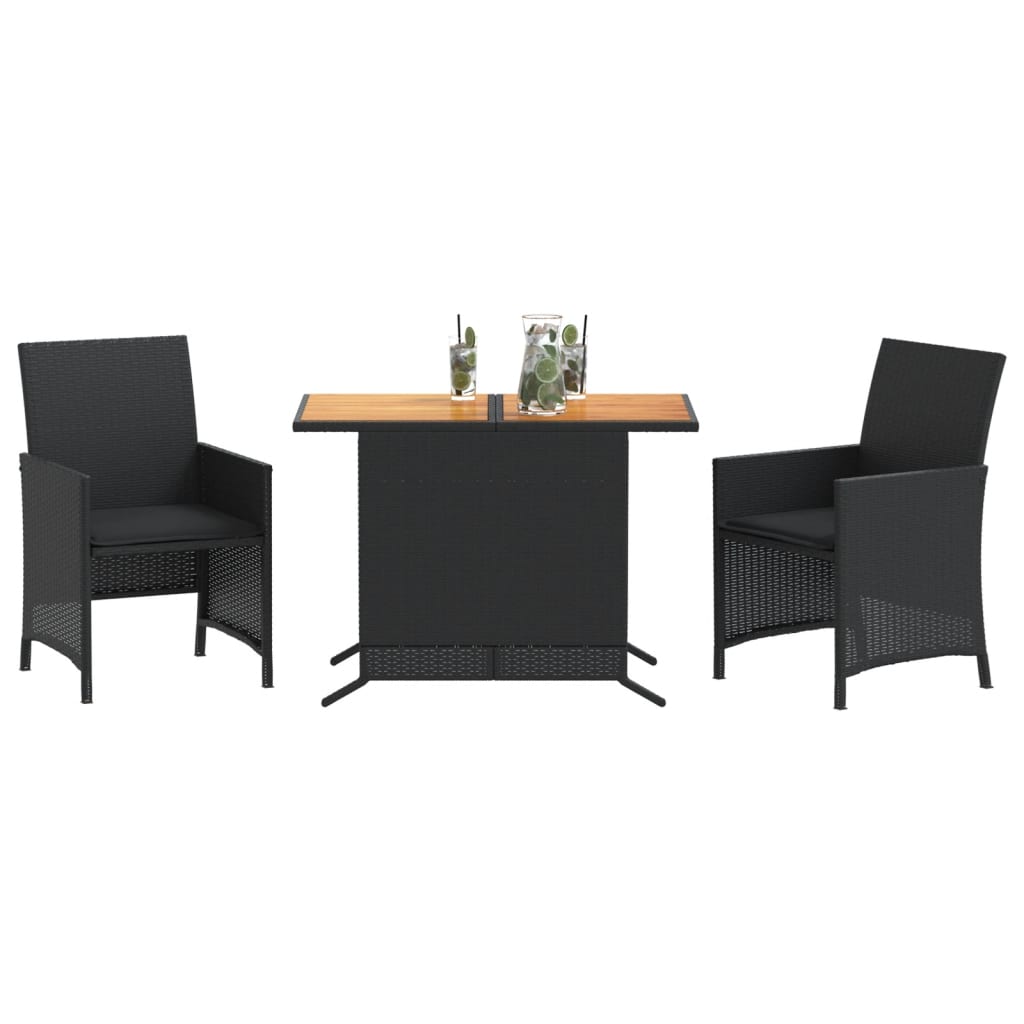 Set da Bistrò 3 pz con Cuscini Nero in Polyrattan - immagine 3