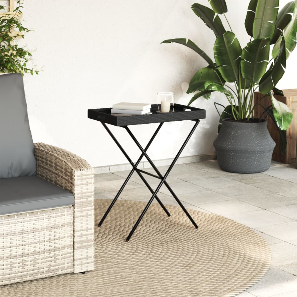 Tavolino Vassoio Pieghevole Nero 65x40x75 cm in Polyrattan - immagine 3