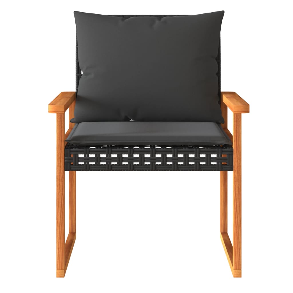 Set da Bistrò 3 pz con Cuscini Nero Polyrattan e Legno Acacia - immagine 5