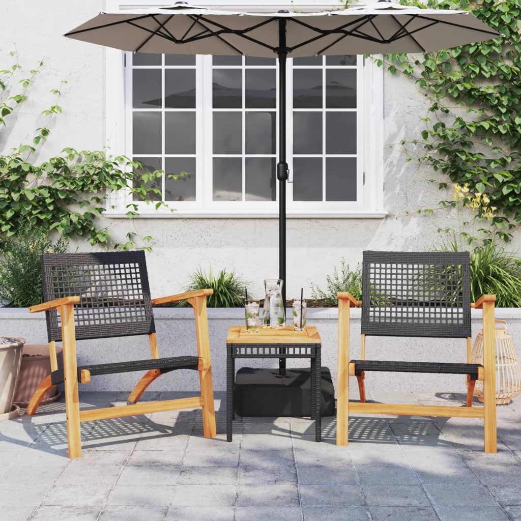 Tavolo da Giardino Nero 38x38x42cm in Polyrattan e Legno Acacia - immagine 3