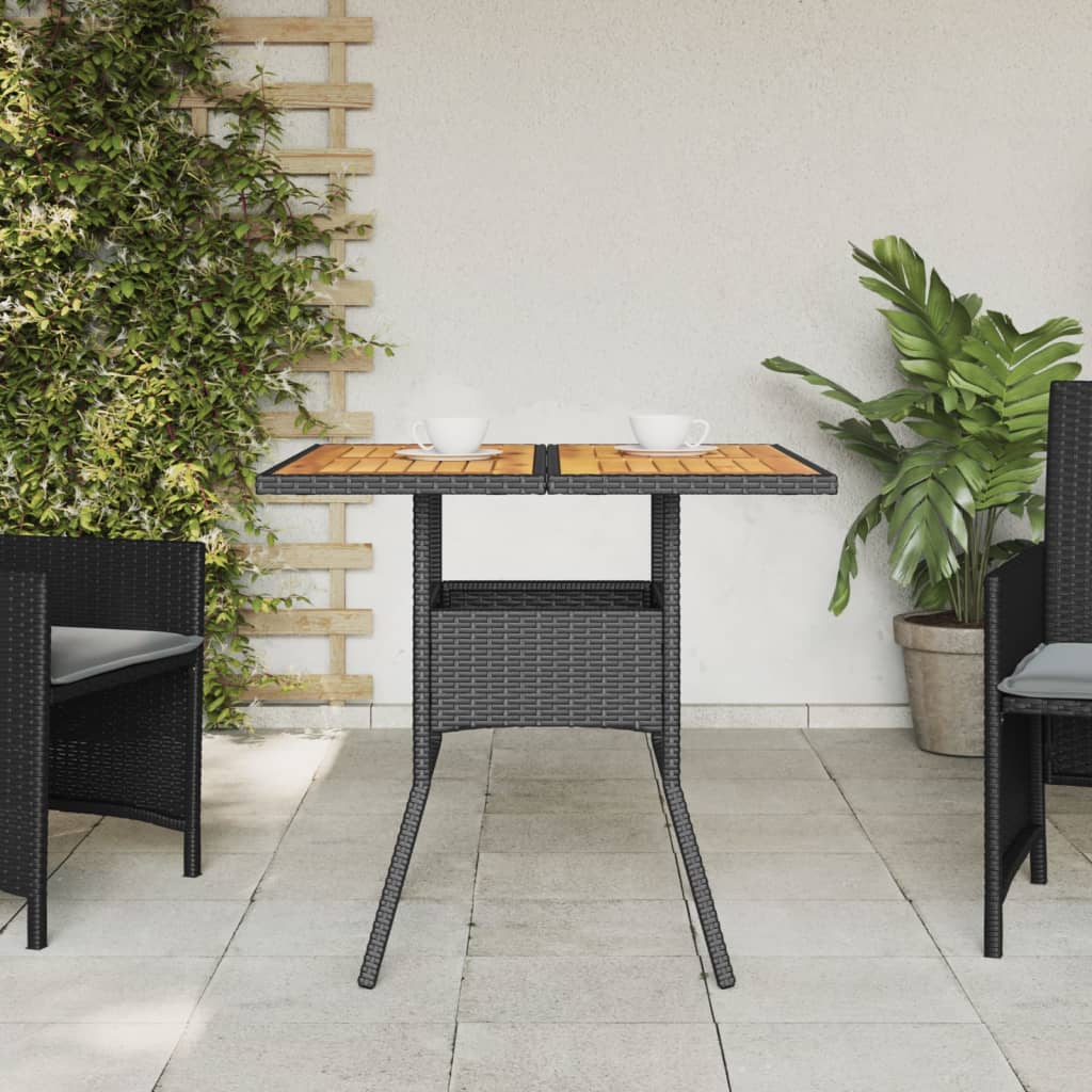 Tavolo Giardino Piano Legno Acacia Nero 80x80x75 cm Polyrattan - immagine 3
