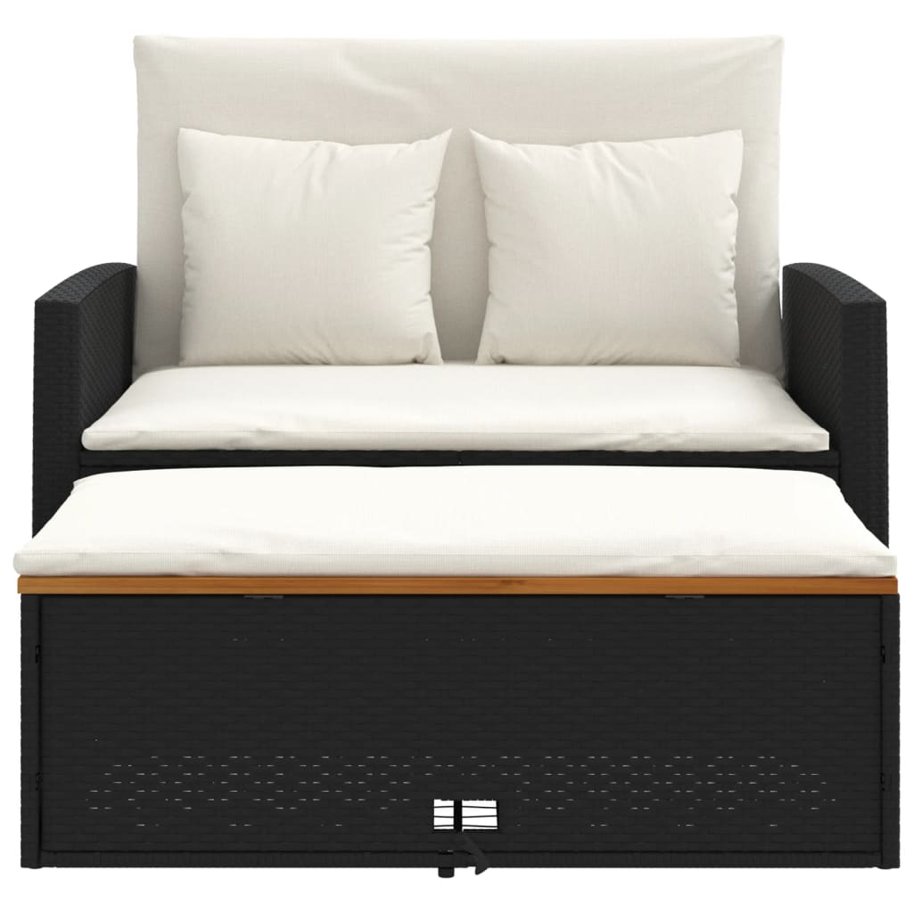 Divano Giardino con Cuscini 2 Posti Nero Polyrattan e Acacia - immagine 6