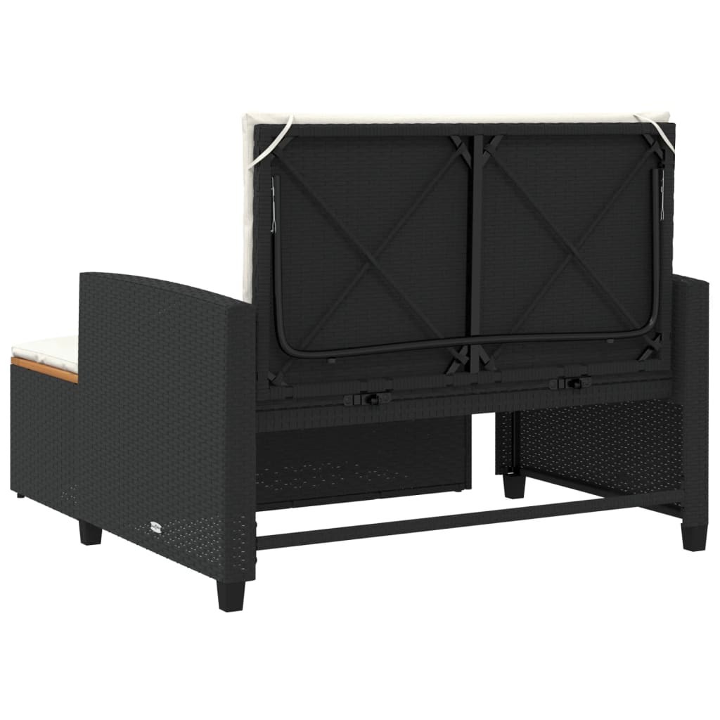Divano Giardino con Cuscini 2 Posti Nero Polyrattan e Acacia - immagine 8