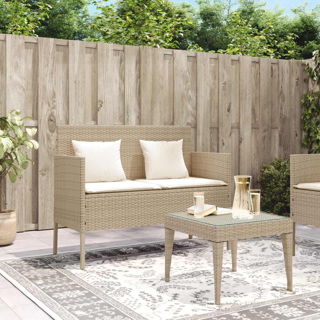 Panca da Giardino con Cuscini Beige in Polyrattan - immagine 3