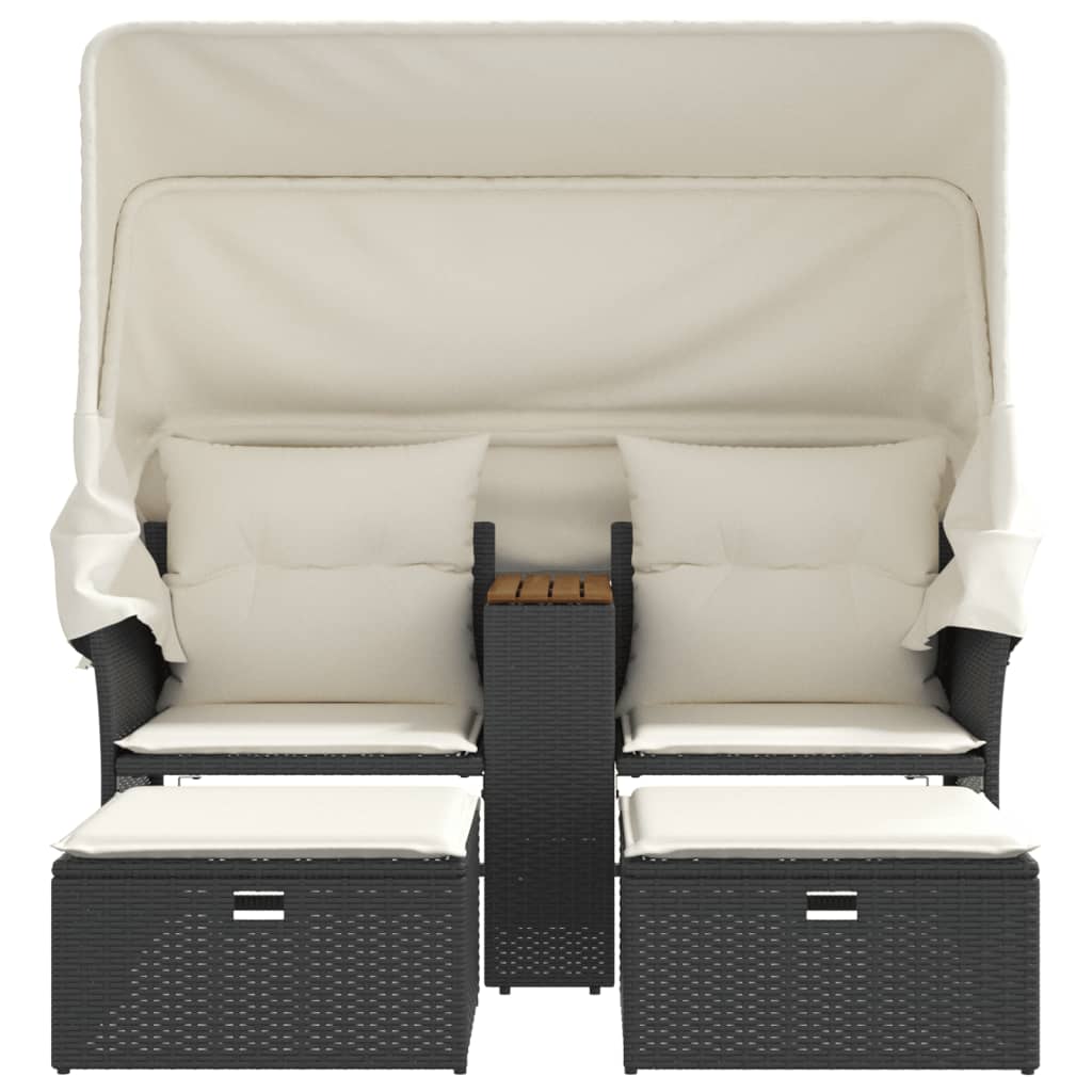 Divano Giardino 2Posti Baldacchino e Sgabelli Grigio Polyrattan - immagine 4