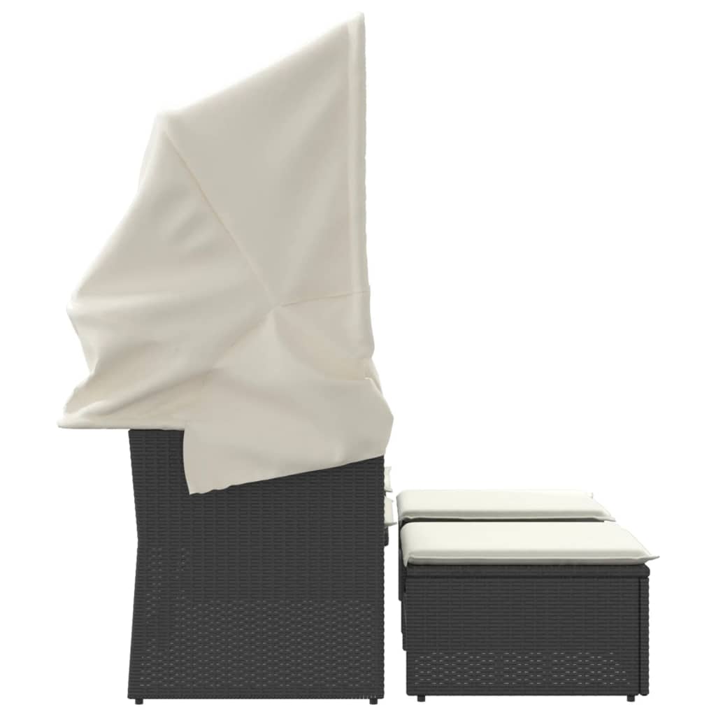 Divano Giardino 2Posti Baldacchino e Sgabelli Grigio Polyrattan - immagine 5