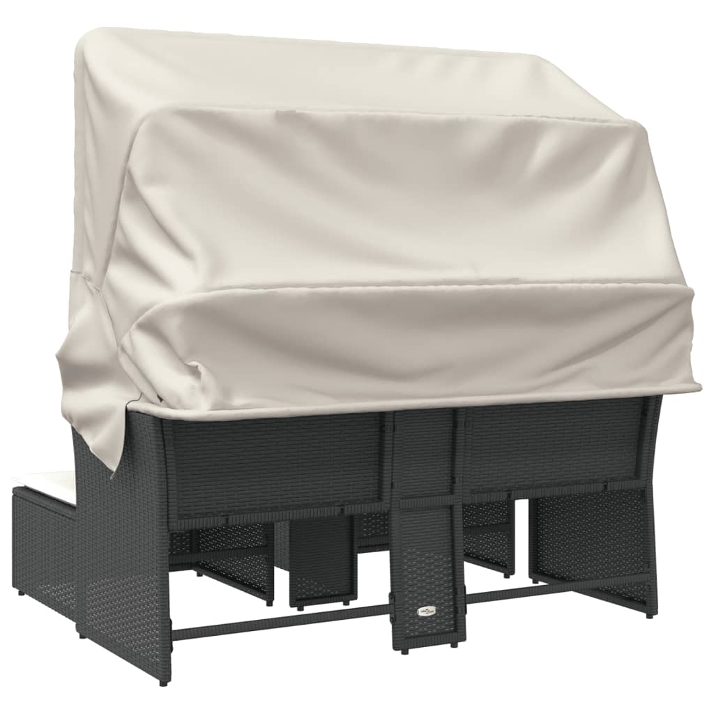 Divano Giardino 2Posti Baldacchino e Sgabelli Grigio Polyrattan - immagine 6