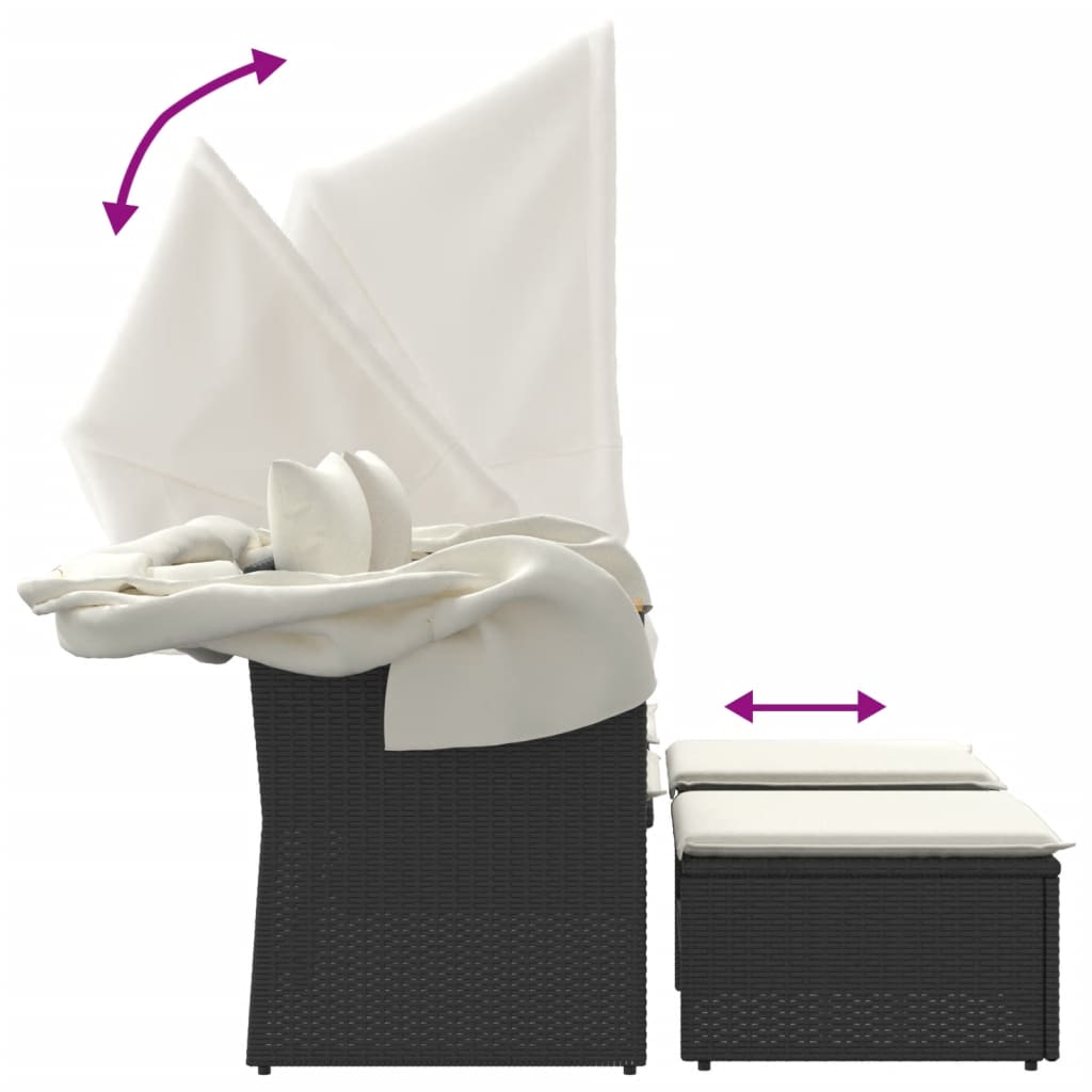 Divano Giardino 2Posti Baldacchino e Sgabelli Grigio Polyrattan - immagine 7