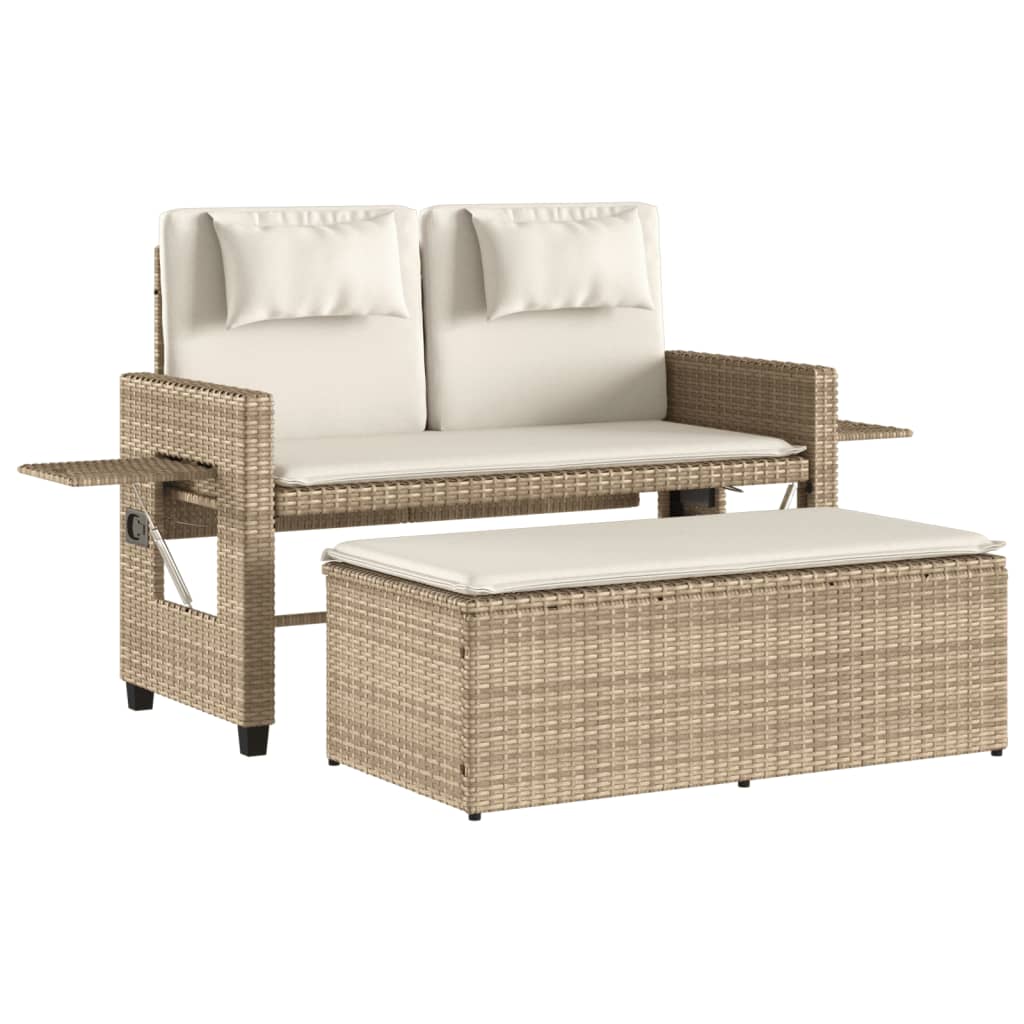 Panca Reclinabile da Giardino con Cuscini Beige in Polyrattan - immagine 2