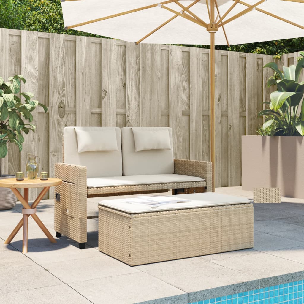 Panca Reclinabile da Giardino con Cuscini Beige in Polyrattan - immagine 3