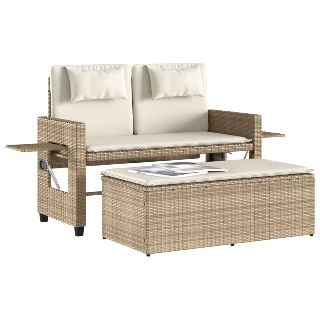 Panca Reclinabile da Giardino con Cuscini Beige in Polyrattan - immagine 4