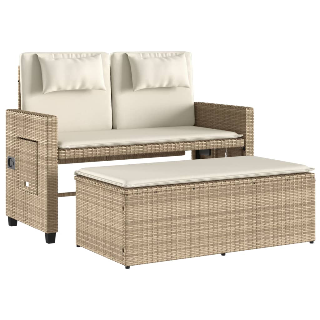 Panca Reclinabile da Giardino con Cuscini Beige in Polyrattan - immagine 5
