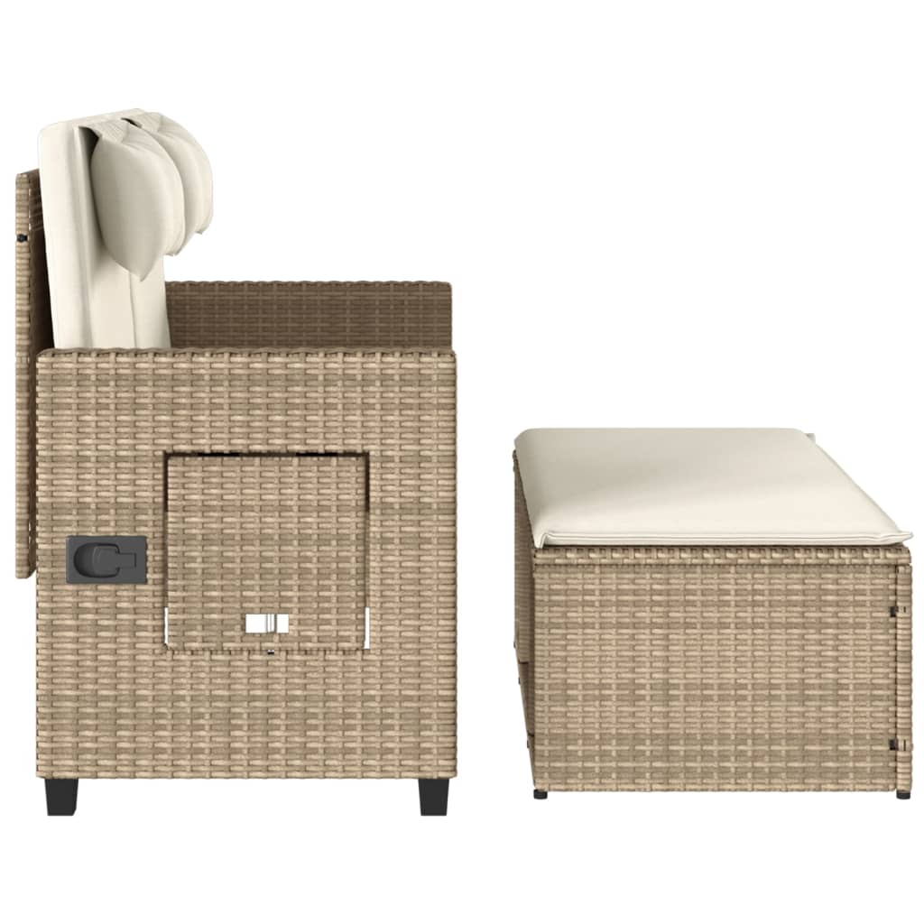 Panca Reclinabile da Giardino con Cuscini Beige in Polyrattan - immagine 7