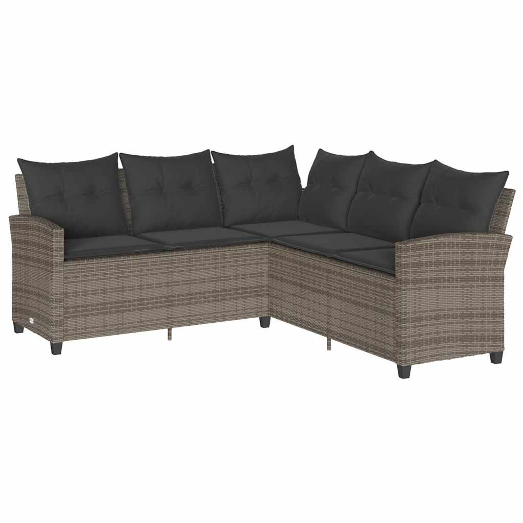 Divano a Forma di L con Cuscini in Polyrattan Grigio - immagine 2