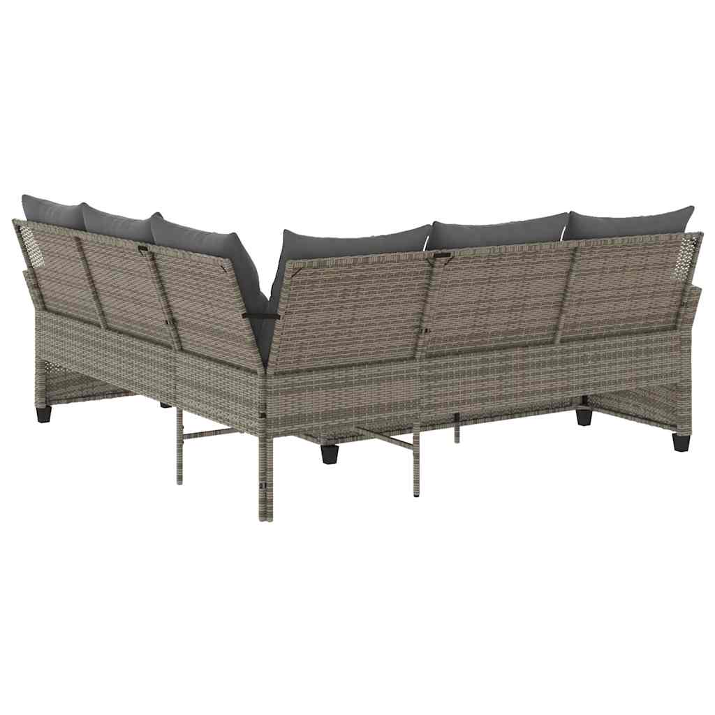 Divano a Forma di L con Cuscini in Polyrattan Grigio - immagine 5