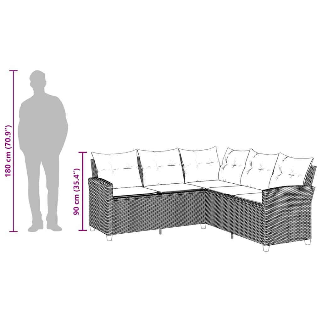 Divano a Forma di L con Cuscini in Polyrattan Grigio - immagine 8