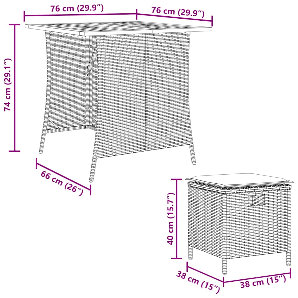 Set da Pranzo da Giardino 5 pz con Cuscini in Polyrattan Grigio - immagine 7