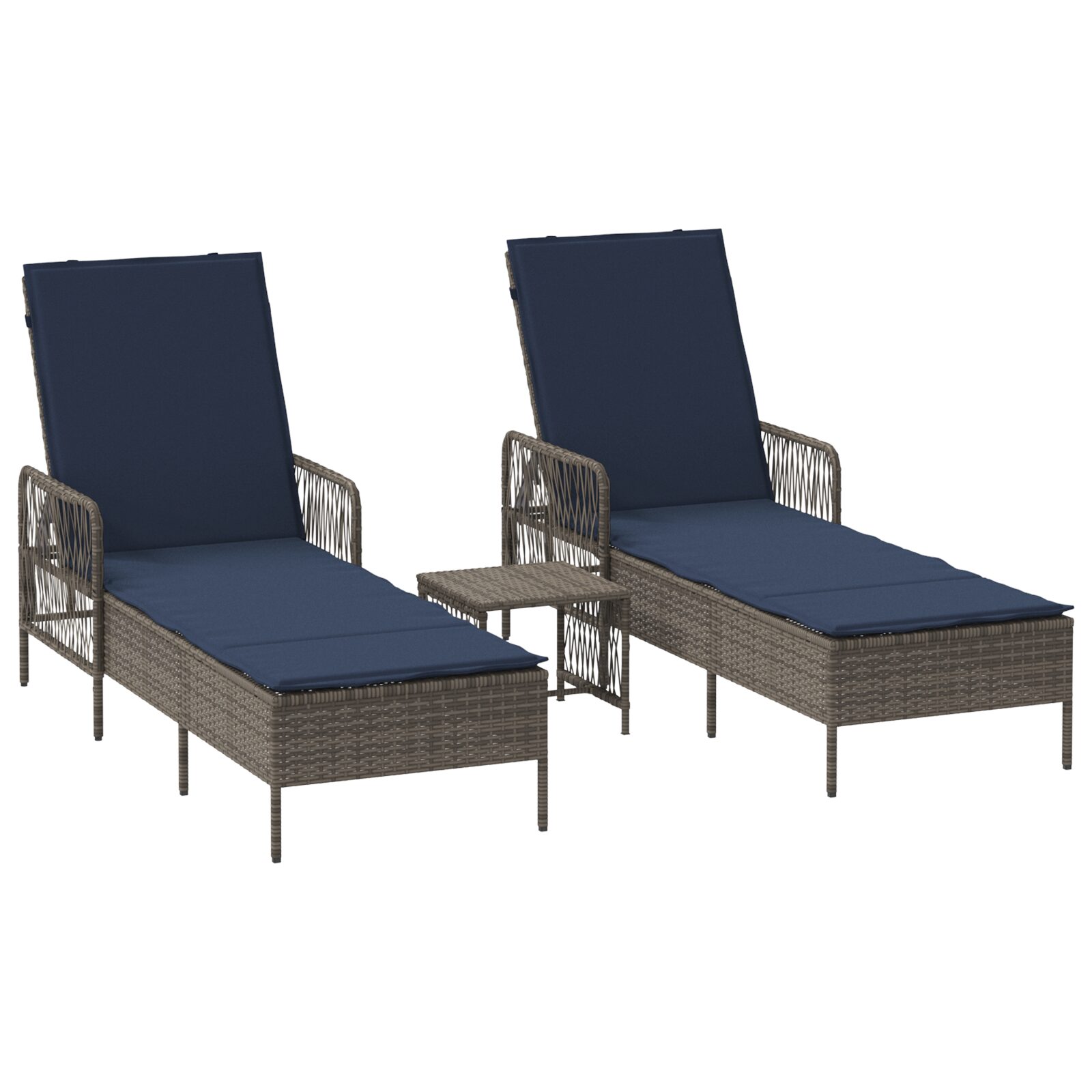 Lettino Prendisole Set di 3 Grigio e blu navy Rattan PE, metallo - immagine 2