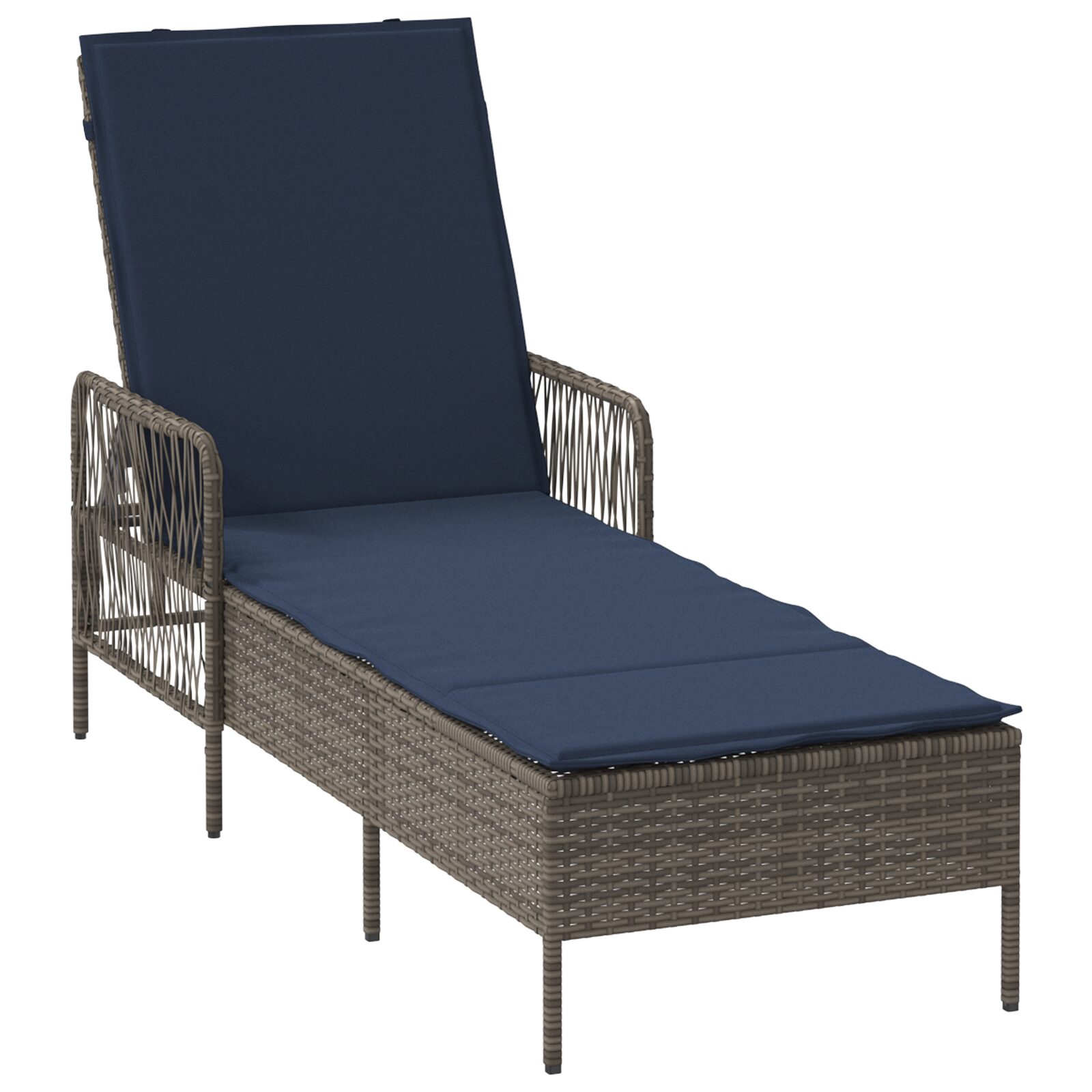 Lettino Prendisole Set di 3 Grigio e blu navy Rattan PE, metallo - immagine 5