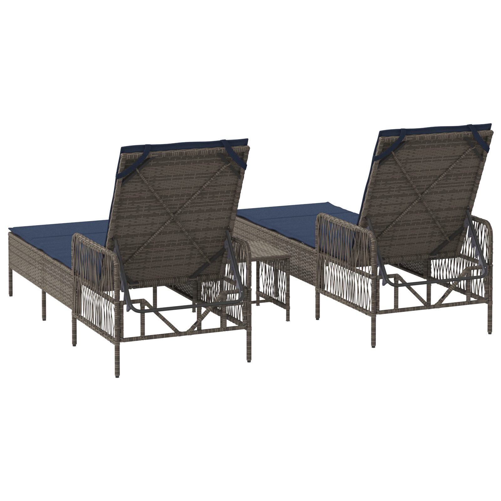 Lettino Prendisole Set di 3 Grigio e blu navy Rattan PE, metallo - immagine 8